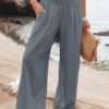 Casual Elastic Waist Cotton And Linen Wide Leg Trousers