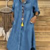 Casual Lapel Solid Denim Dress