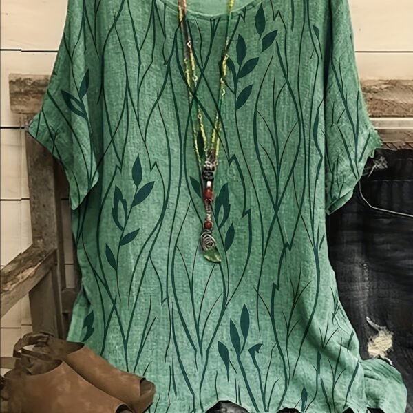 Plus Size Elegant  T-shirt, Women's Plus Casual Floral Print Round Neck Half Sleeve Tee