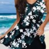 Vacation V Neck Floral Printing Swim Dress