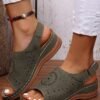 Ethnic Pattern Punched Hollow Velcro Vintage Sandals