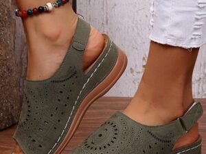 Ethnic Pattern Punched Hollow Velcro Vintage Sandals