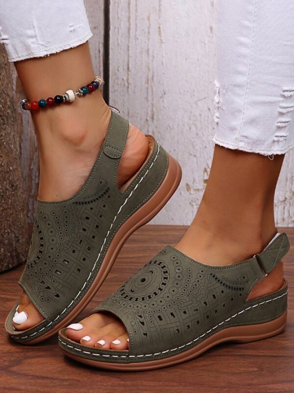 Ethnic Pattern Punched Hollow Velcro Vintage Sandals