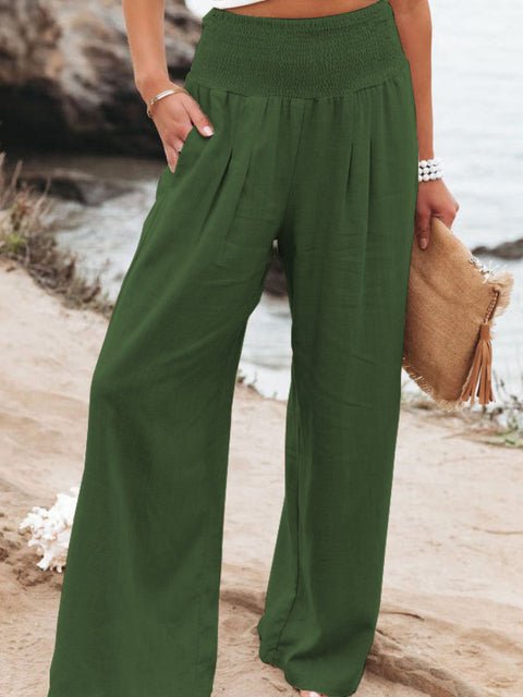 Casual Elastic Waist Cotton And Linen Wide Leg Trousers