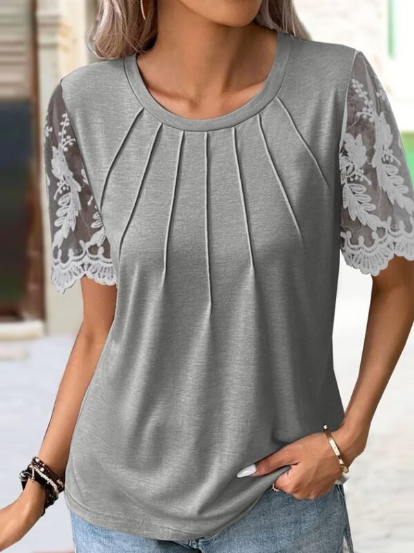 Plain Casual Patchwork lace Shirt