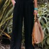 Casual Elastic Waist Cotton And Linen Wide Leg Trousers