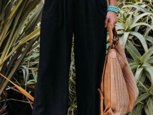 Casual Elastic Waist Cotton And Linen Wide Leg Trousers