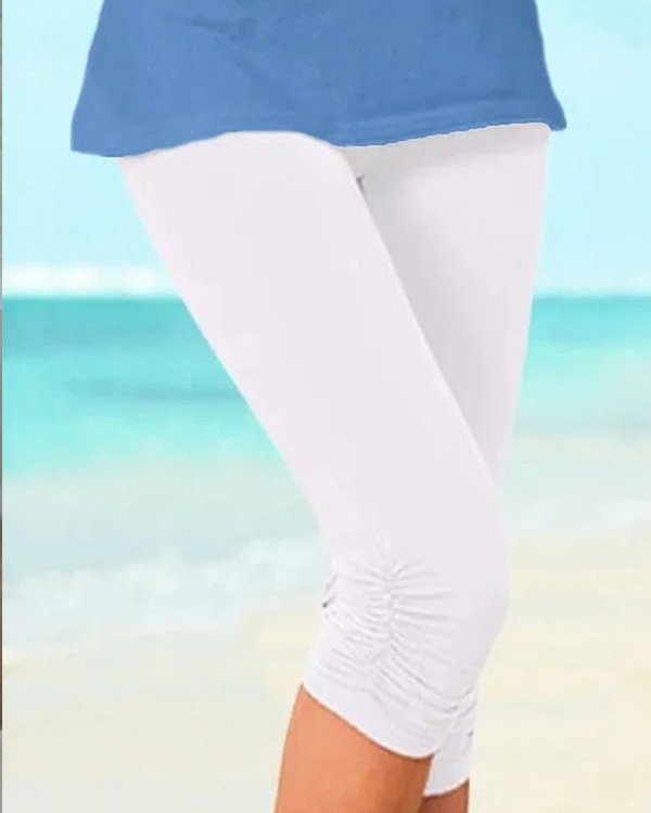 Casual Sports Plus Size Plain Capris Leggings