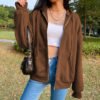 Casual Solid Color Hooded Zipper Hoodie