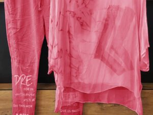 Printed Chiffon Top And Printed Pants Set