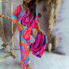 Showy Multicolor 3/4 Sleeve Two Piece Set