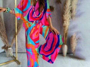 Showy Multicolor 3/4 Sleeve Two Piece Set