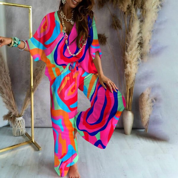 Showy Multicolor 3/4 Sleeve Two Piece Set