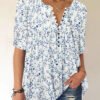 Women Half Sleeve V-neck Floral Printed Tops