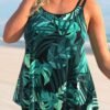 PLUS SIZE TROPICAL PRINT GREEN TANKINI SET