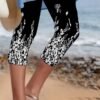 Women's Pants Trousers Leggings Capri shorts Green Purple Red Mid Waist Fashion Leisure Sports Weekend Print Stretchy Calf-Length Comfort Flower / Floral S M L XL XXL / Slim