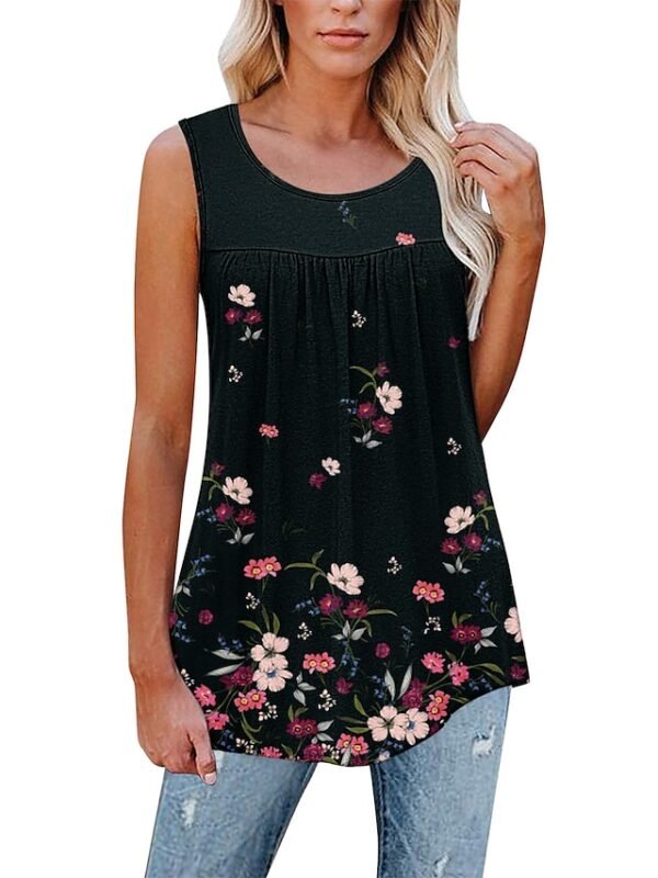 Women's Tank Top Black White Pink Floral Print Sleeveless Casual Holiday Basic Round Neck Regular Floral S