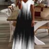 Casual Floral Print Panel V-Neck Short Sleeve Maxi Dress