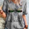 Round neck dragonfly print pullover short sleeve top