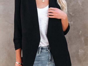 Fashion Casual Solid Color Pocket Blazer Jacket