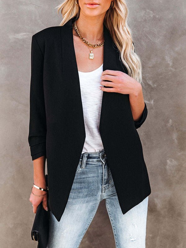 Fashion Casual Solid Color Pocket Blazer Jacket