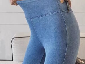 High elastic plain washed denim Leggings