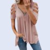 Sexy V-neck zipper solid color T-shirt
