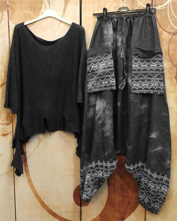 Round Neck Printing Irregular Loose Suit