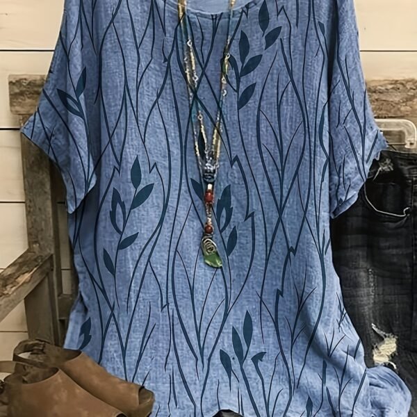 Plus Size Elegant  T-shirt, Women's Plus Casual Floral Print Round Neck Half Sleeve Tee