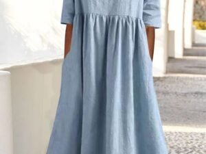 Loose Pocket Long Sleeves Midi Dress
