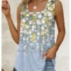 Women's Tank Top Pink Blue Purple Floral Sequins Sleeveless Casual Holiday Basic Square Neck Regular Floral S