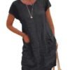 Women‘s Shift Dress Knee Length Dress Short Sleeve Pure Color Pocket Spring Summer Crew Neck Basic Casual Classic Loose 2023 S M L XL 2XL 3XL 4XL 5XL / Cotton