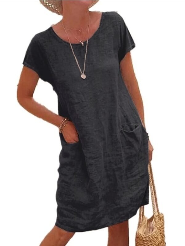 Women‘s Shift Dress Knee Length Dress Short Sleeve Pure Color Pocket Spring Summer Crew Neck Basic Casual Classic Loose 2023 S M L XL 2XL 3XL 4XL 5XL / Cotton