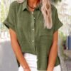 Women's Solid Color Pocket Short Sleeve Cotton Shirt