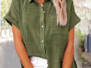 Women's Solid Color Pocket Short Sleeve Cotton Shirt
