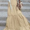 Women's Skirt Swing Maxi Cotton Blend Black Pink khaki Skirts Ruffle Fashion Casual Daily S M L