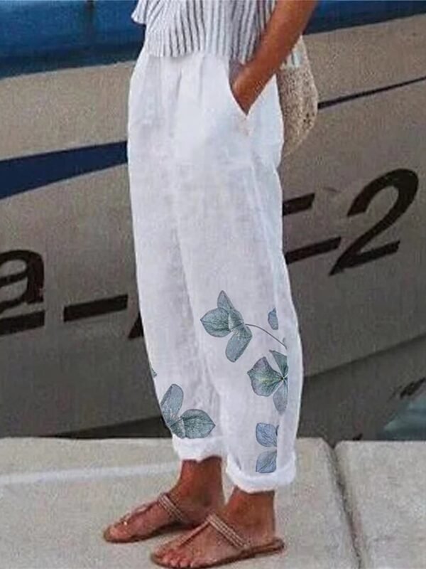 Women's Linen Pants Capri shorts Cotton And Linen White Pink Red Mid Waist Streetwear Casual Comfort Vacation Casual Daily Weekend Pocket Print Micro-elastic Long Comfort Floral S M L XL 2XL