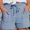 Women's Wide Leg Shorts Cotton Blend Green Blue Purple Mid Waist Basic Casual / Sporty Casual Weekend Pocket Short Comfort Plain S M L XL XXL / Loose Fit