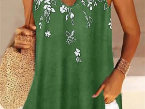 Women's Sleeveless V Neck Floral Printed Top