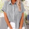 Women's Solid Color Pocket Short Sleeve Cotton Shirt