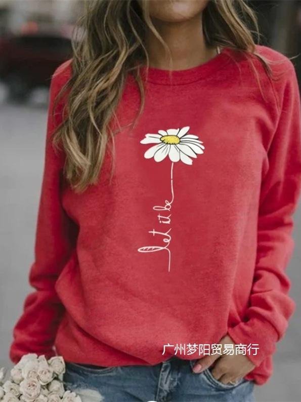 Women Long Sleeve Scoop Neck Floral Printed GraphicTop