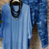 Crew Neck Solid Color Top With Camouflage Pants Set