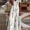 Casual Floral Print Panel V-Neck Short Sleeve Maxi Dress
