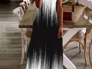 Casual Sling Print Long Dress Black