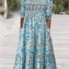 Women's Casual Dress A Line Dress Floral Dress Floral Pocket Print Crew Neck Midi Dress Fashion Streetwear Outdoor Daily 3/4 Length Sleeve Regular Fit Yellow Pink Blue Summer Spring S M L XL XXL