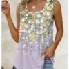 Women's Tank Top Pink Blue Purple Floral Sequins Sleeveless Casual Holiday Basic Square Neck Regular Floral S
