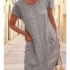 Women‘s Shift Dress Knee Length Dress Short Sleeve Pure Color Pocket Spring Summer Crew Neck Basic Casual Classic Loose 2023 S M L XL 2XL 3XL 4XL 5XL / Cotton