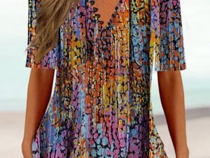 Women's T shirt Tee Pink Blue Sky Blue Graphic Button Print Short Sleeve Daily Weekend Basic Round Neck Regular Painting S
