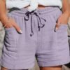 Women's Wide Leg Shorts Cotton Blend Green Blue Purple Mid Waist Basic Casual / Sporty Casual Weekend Pocket Short Comfort Plain S M L XL XXL / Loose Fit