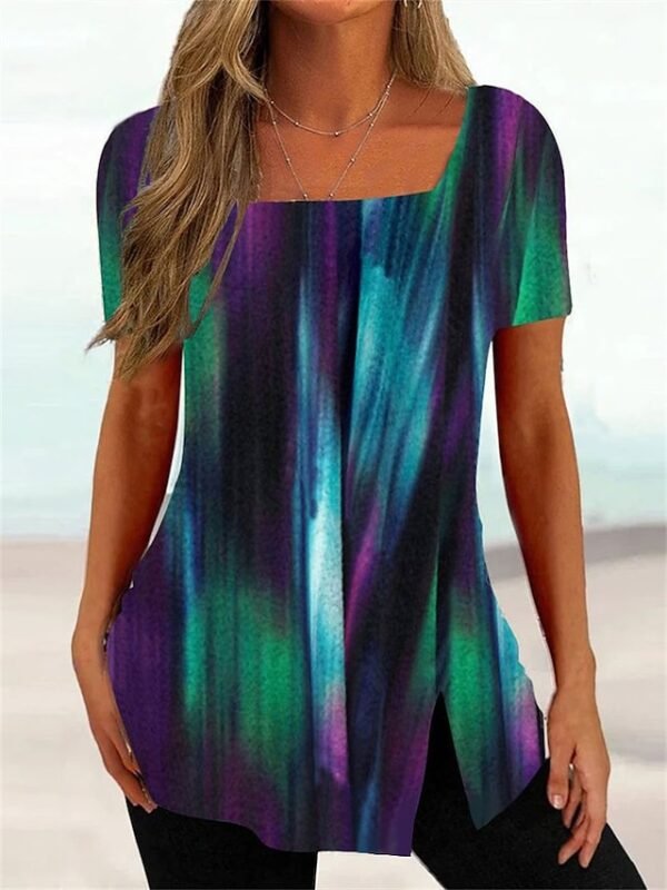 iwkqii1678859023329.jpg Women's T shirt Tee Black White Pink Floral Striped Print Short Sleeve Casual Holiday Tunic Basic Square Neck Regular Floral Plus Size L